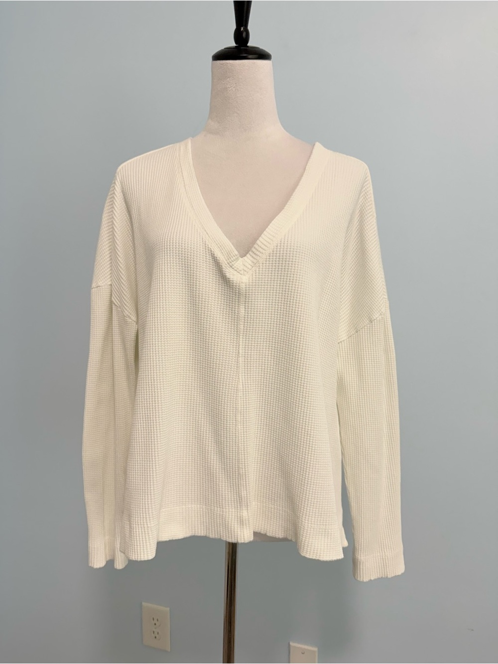 Anthropologie Pilcro Waffle Termal Oversized White‎ Cotton Sweater Top Size M